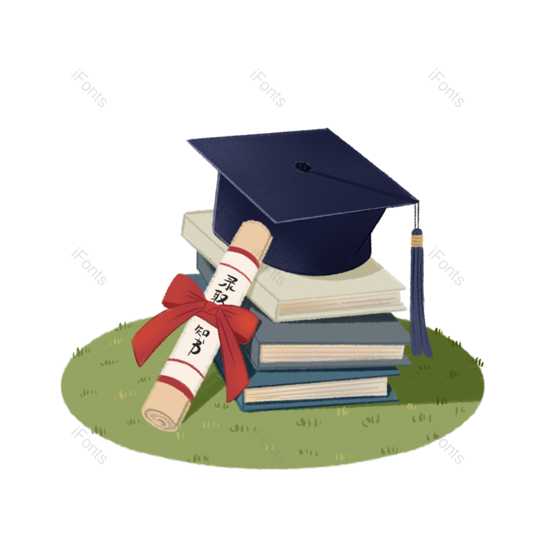 卡通图片,毕业季元素,博士帽PNG,书本免抠素材